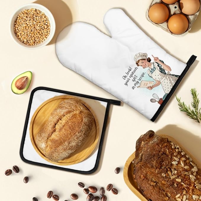 Your Opinion Isn't in My Recipe Oven Mitts and Pot Holders Sets, Funny Oven Mitts for Women, Hostess Gifts for Mom Wife, Housewarming Present for Bakers, Baking Gifts for Her Housewives