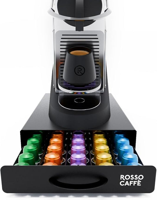 ROSSO CAFFÈ - Coffee Capsule Drawer Organizer, Holds Up to 45 capsules, Space-Saving Storage, Sleek Countertop Design