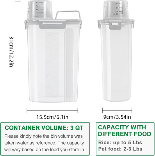 TBMax Rice Storage Container 3 to 5 Lbs - Small Pet Dog Cat Food Container Dispenser with Easy Pouring Spout & Cup, Portable Cereal Container for Small Spaces, Travel, or Daily Use
