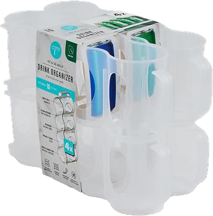 Core Home Kitchen Refrigerator Pantry Holds 4 Cans Each BPA Free Silicone Tiered Drink Beverage Can Holder, Pack of 4