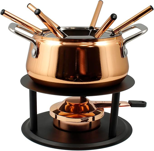 Swissmar Peak 10-Piece Copper-Plated Stainless Steel Fondue Set - Ideal for Oil & Broth Fondue - Perfect for Kitchen Collection & Wedding Gift Giving - 1.25 Liter / 1.32 Quarts