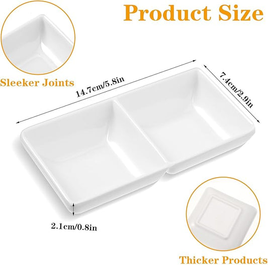 16 Pcs Sauce Dish, Dual Dipping Bowls Large Capacity Dual Sauce Bowls, Soy Two Compartments Party Trays Divided Fondue Plates for Restaurant Kitchen Sushi Soy Sauce (White)
