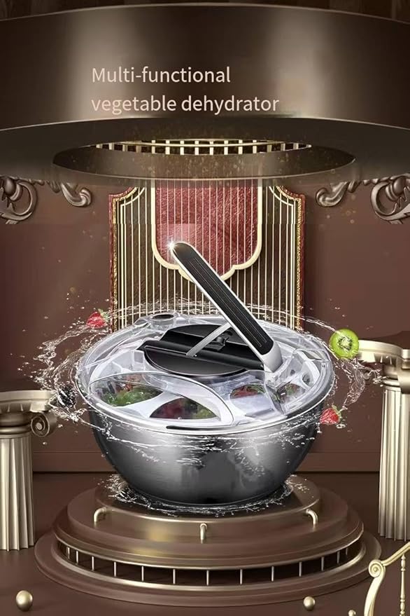 Large Stainless Steel Pump Salad Spinner, with Bowl and Colander and Retractable Pusher and Brake Button - Quick and Easy Multi-Use Lettuce Spinner, Vegetable Dryer, Fruit Washer Spinner (Black, 3.5L)