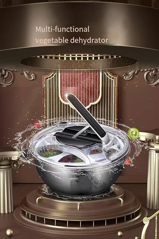 Large Stainless Steel Pump Salad Spinner, with Bowl and Colander and Retractable Pusher and Brake Button - Quick and Easy Multi-Use Lettuce Spinner, Vegetable Dryer, Fruit Washer Spinner (Black, 3.5L)