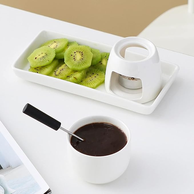 Butter Heater Ceramic Butter Warmer Set Melt Hot Pot Bowl, Italian Style for Cheese Chocolate Butter Caramel, White Ceramics Chocolate Melting Oven