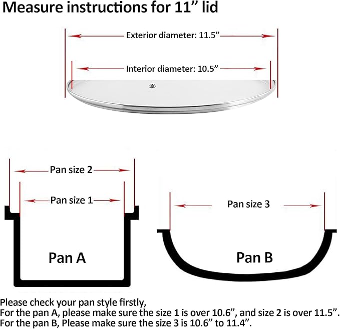 11 inch Tempered Glass Lid for Pots, Frying Pans and Skillets, Silicone-Edged Rim Replacement Cover with Silicone Knob Handle, Dishwasher Safe
