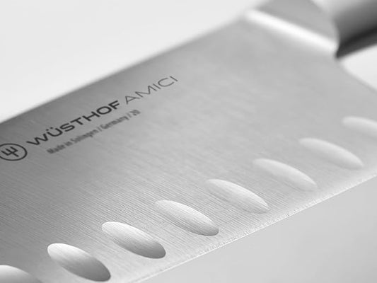 Wüsthof AMICI 7" Hollow Edge Santoku Knife, Tan