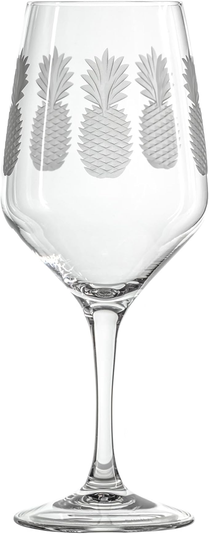 Rolf Glass Fresh Pineapple All Purpose Wine Glass | 19.5oz Stemmed Glass | Lead-Free and Diamond-Wheel Engraved | Tropical Etched Pineapple Design | Coastal Glassware | Set of 4