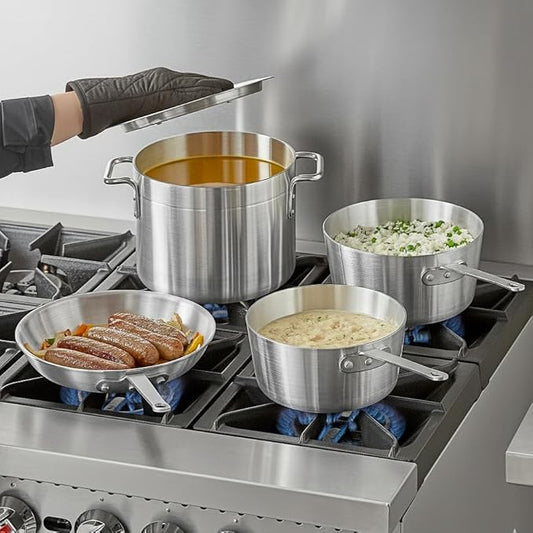5-Piece Aluminum Cookware Set – Includes 2.75 Qt & 3.75 Qt Sauce Pans, 8 Qt Stock Pot with Cover, and 10" Fry Pan – Heavy-Duty Riveted Handles, Superior Heat Distribution (5-Piece Set)