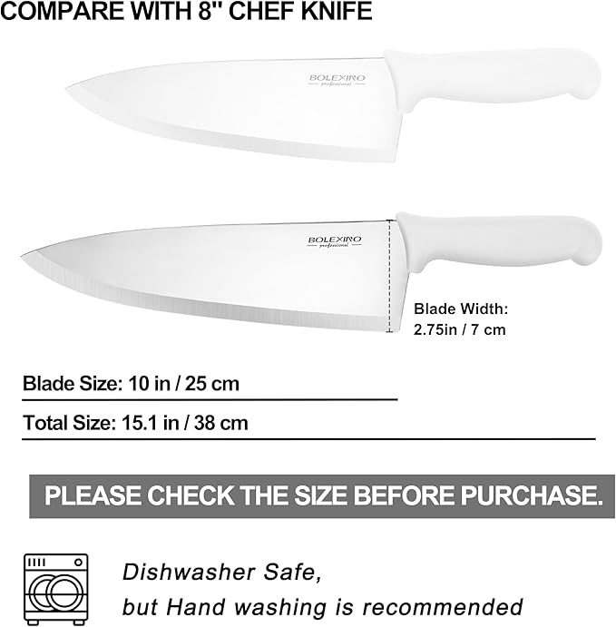Chef Knife,10 inch High Carbon Stainless Steel Kitchen Knife, Sharp Cutting Knife W/Ergonomic Handle for Household or Business (White)