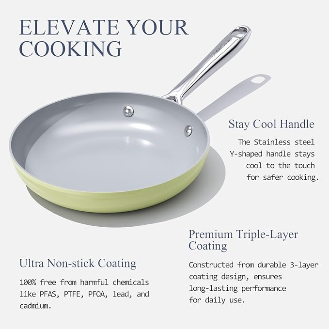 Nonstick Ceramic Frying Pan 10" Non Toxic Cooking Skillet for Eggs Pancakes & Stir Fry Even Heat Distribution PTFE/PFOA/PFAS Free Oven Safe Up to 500ยฐF All Cooktops Compatible, Olive Green