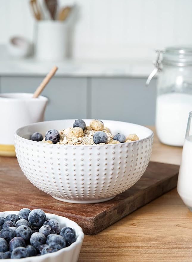 LE TAUCI Dinnerware Sets 12 PCS, Ceramic Plates and Bowls Set, Suit For Housewarming (10" Dinner Plate + 8" Salad Dish + 26 oz Cereal Bowl) x 4, Oven safe - Arctic White