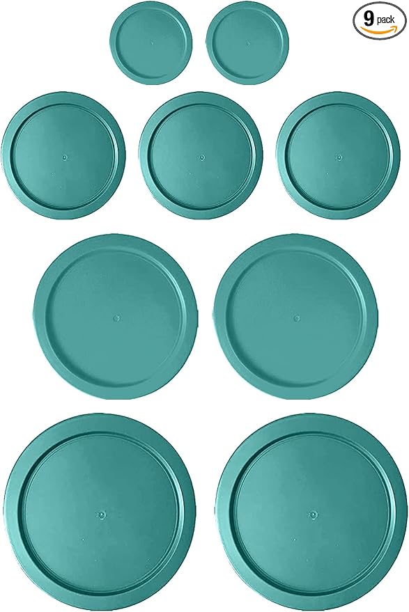 Replacement Lids for Pyrex Glass Foood Storage Containers Containers Round (2) 1-Cup (3) 2-Cup (2) 4-Cup (2) 7-Cup (Turquoise)