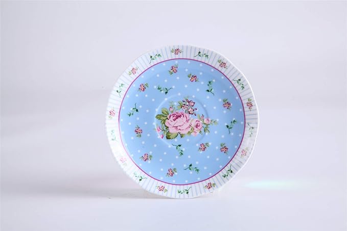 London Boutique Tea for One Teapot Cup saucer Set Vintage Flora Rose New Bone China Gift Box (Rose Blue)