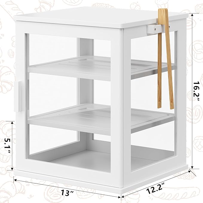 WOWLIVE Bread Box for Kitchen Countertop, Large 3 Layers Bread Storage Container for Homemade Bread with Window, Farmhouse Breadbox Organizer for Kitchen, Cabinet, Pantry (White, Extra Large)