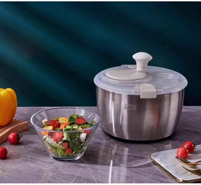 6L Stainless Steel Salad Spinner, Salad Spinner Large,Lettuce Spinner, Quick Spin for Drying Vegetables, Vegetable Dryer, Fruit Washer, Pasta & Fries Produce Strainer A Must-Have for Your Kitchen