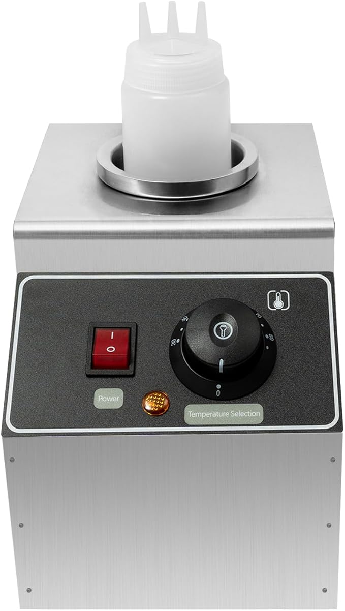 Electric Nacho Cheese Warmer Machine 1 Pot Commercial Hot Fudge Dispenser Stainless Steel Hot Chocolate Dispenser with 1 Sauce Squeeze Bottles for Cheese Caramel Jam Ketchup 80W (1 Pot)