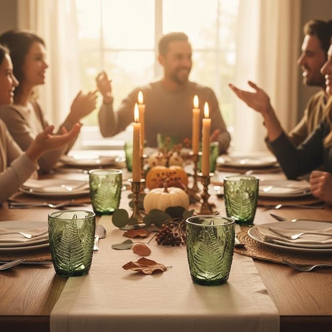 Vintage Drinking Glasses Set Of 4-10 oz Textured Green Glass Cups, Cute Green Glassware for Home & Bar, Retro Style Embossed Drinkware, Unique Decorative Cocktail Cup Sets - Heavy Duty & Durable