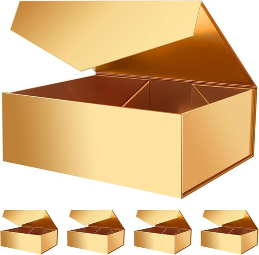 19.2x15.8x7 Inches, 5 Extra Large Gift Boxes with Lids, Bridesmaid Proposal Boxes with Magnetic Closure, Giant Gift Boxes for Clothes and Large Gifts (Glossy Gold)