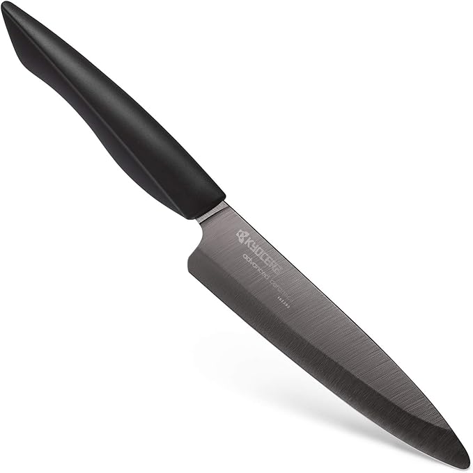 Kyocera Innovation Series Ceramic 5" Slicing Knife, with Soft Touch Ergonomic Handle-Black Blade, Black Handle
