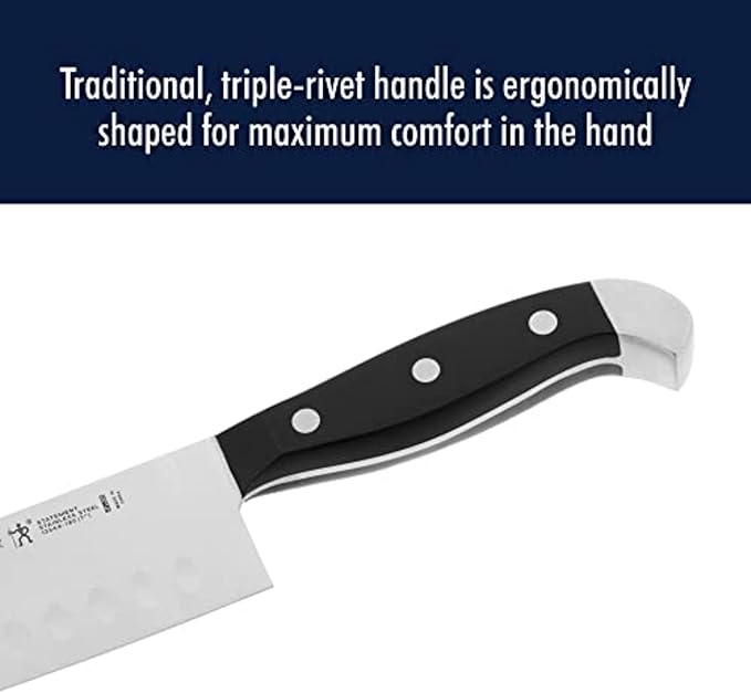 HENCKELS Statement Razor-Sharp Hollow Edge Santoku Knife 7-inch, German Engineered Informed by 100+ Years of Mastery, Black/Stainless Steel