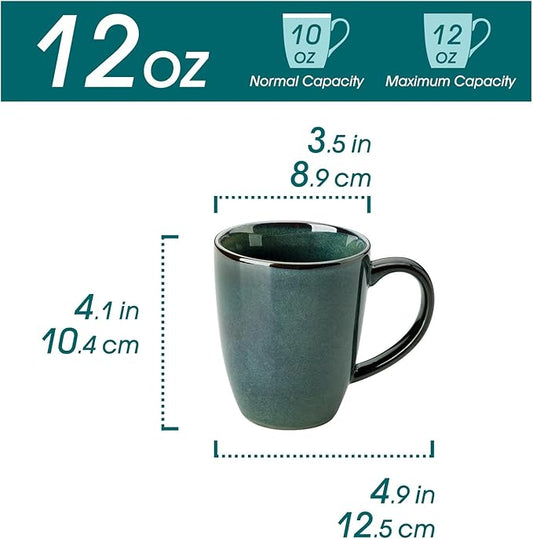 vancasso STARRY Ceramic Coffee Mug Set of 6, 12 Oz Tea Cups with Handle for Latte, Tea, Cappuccino, Milk, Cocoa, Microwave&Dishwasher Safe, Green