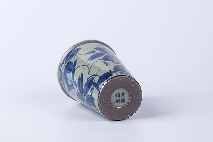 14 oz ceramics Handmade blue and white Retro Coke cups coffee tea set of 4 china Coffee Mugs for Tea, Milk,Dishwasher and Microwave Safe,Free gift soft silicone cover and gift box