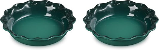 Le Creuset Stoneware Set of 2 Heritage Fluted Pie Dish, 9", Artichaut