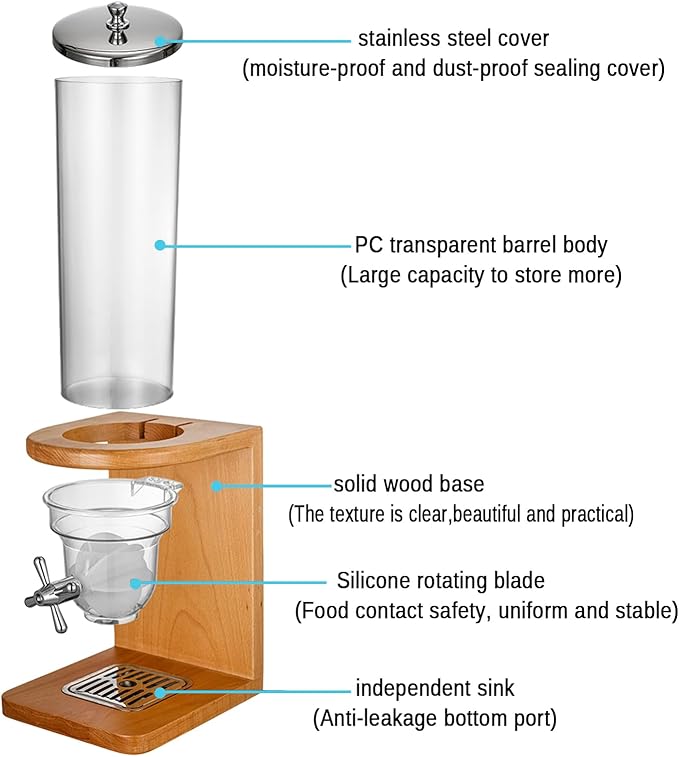 Dry Food Dispenser Countertop Cereal Container Storage Easy Clean Cereal Dispenser with PC Bucket and Wooden Base, Three Barrel