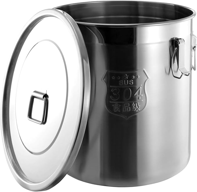 Stainless Steel Airtight Canister for Kitchen, 48L/12.68Gal Metal Food Storage Container Flour Bucket with Lid & Clamps, Bean Rice Canister Holder for Kitchen Restaurant, D15.8*H15.8in