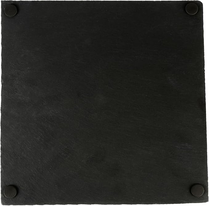 Restaurantware Slate Serving Tray 1 Pack of 10 x 10" Foam Feet Charcuterie Stone Plate Rustic Edges Freezable Black Square Serving Display Cheese Board for Kitchen, Gourmet, Dining, Parties