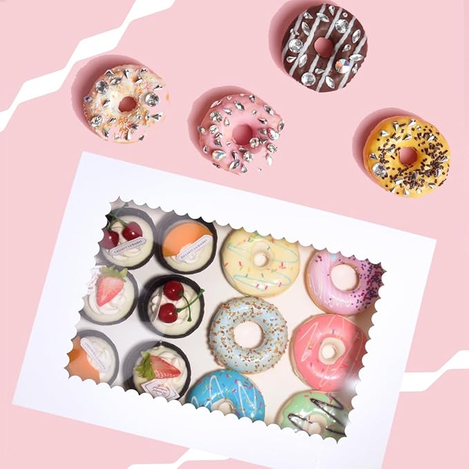 14x10x4 Inches 10 Pack Cake Boxes with Cake Boards,White Bakery Boxes for Quarter Sheet Cakes,Cupcakes,Donuts,Brownie&Pie