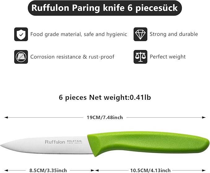 Paring Knife Fruit Knife Set (6 Pieces), Ultra Sharp Stainless Steel Vegetable and Fruit Knife with PP Plastic Ergonomic Handle for Cutting Fruits and Vegetables,Blue/Yellow/Green
