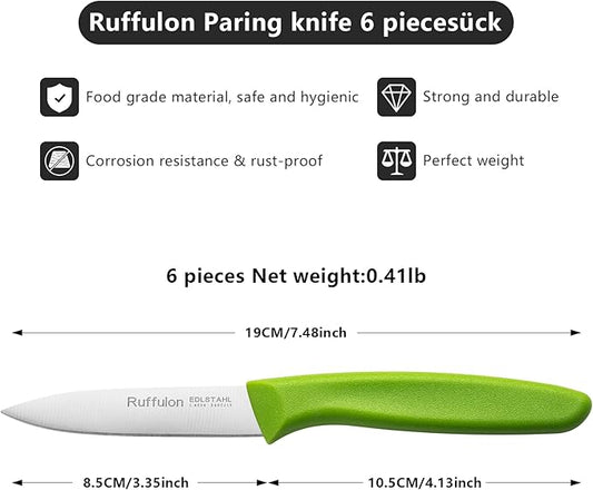 Paring Knife Fruit Knife Set (6 Pieces), Ultra Sharp Stainless Steel Vegetable and Fruit Knife with PP Plastic Ergonomic Handle for Cutting Fruits and Vegetables,Green