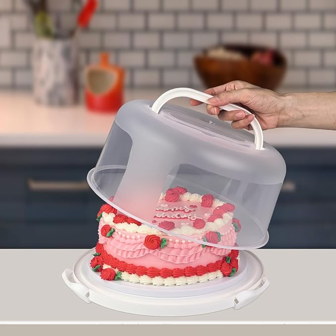 10 inch Round Cake Carrier Box with Lid and Handle, Transportation Insulated Bag for Cakes, Cupcakes and Pies, Triple Locking Design for Safe Transportation (Purple, 5.5 Inches High)