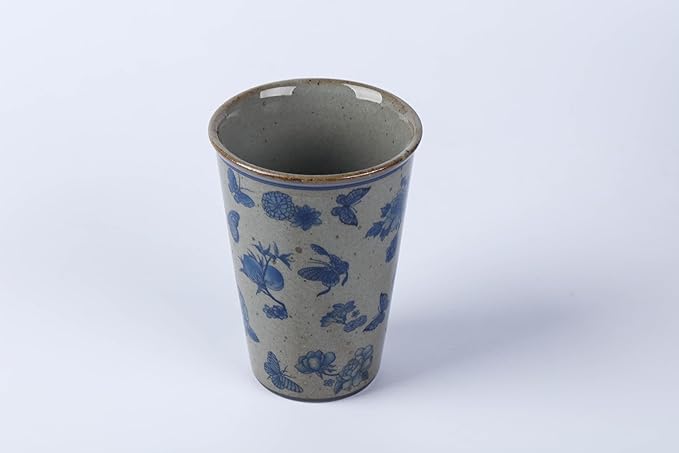 14 oz ceramics Handmade blue and white Retro Coke cups coffee tea set of 4 china Coffee Mugs for Tea, Milk,Dishwasher and Microwave Safe,Free gift soft silicone cover and gift box