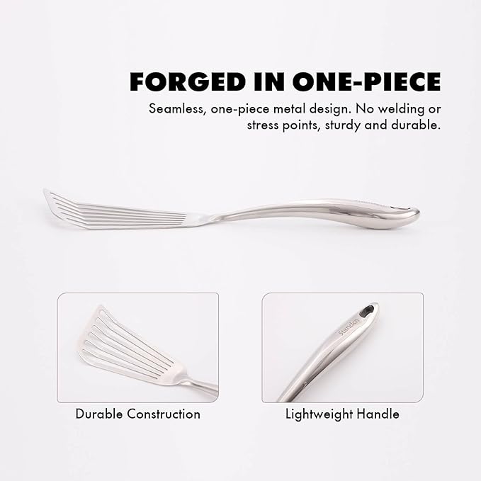 18/10 Stainless Steel Fish Spatula Set – 2 PCS All Metal Fish Spatula Turner, Shining Slotted Spatulas Set for Kitchen Use, Mirror Polished, Heavy-duty, Dishwasher Safe