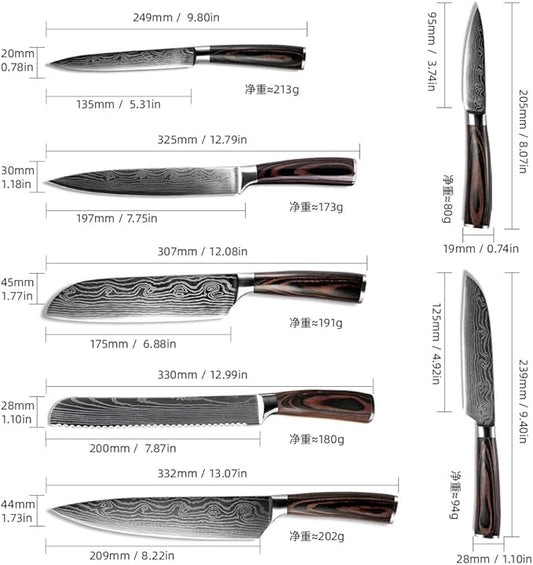 7PCS Kitchen Knife Set, Professional Japanese Chef Knives with High Carbon Stainless Steel Ultra, Sharp Aikido Knife Set for Cooking Meat, Fruits, Vegetables.