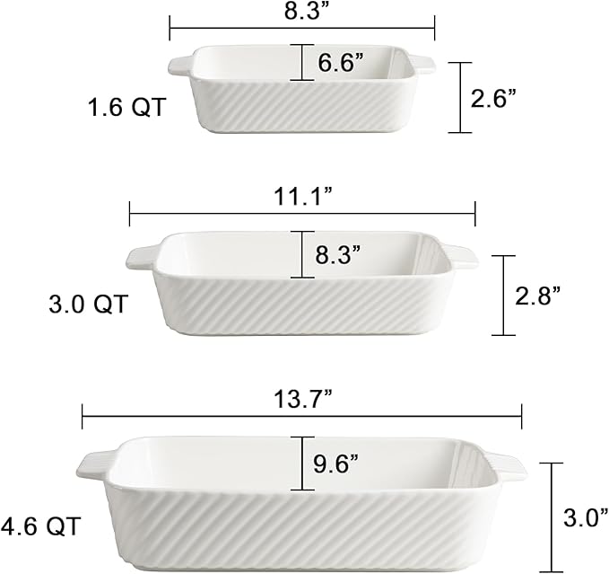 Sweejar Ceramic Baking Dish Set, Cake Baking Dish for Brownie, Porcelain Striped Casserole Dishes for Oven with Handle for Lasagna, Family Dinner(Turquoise)
