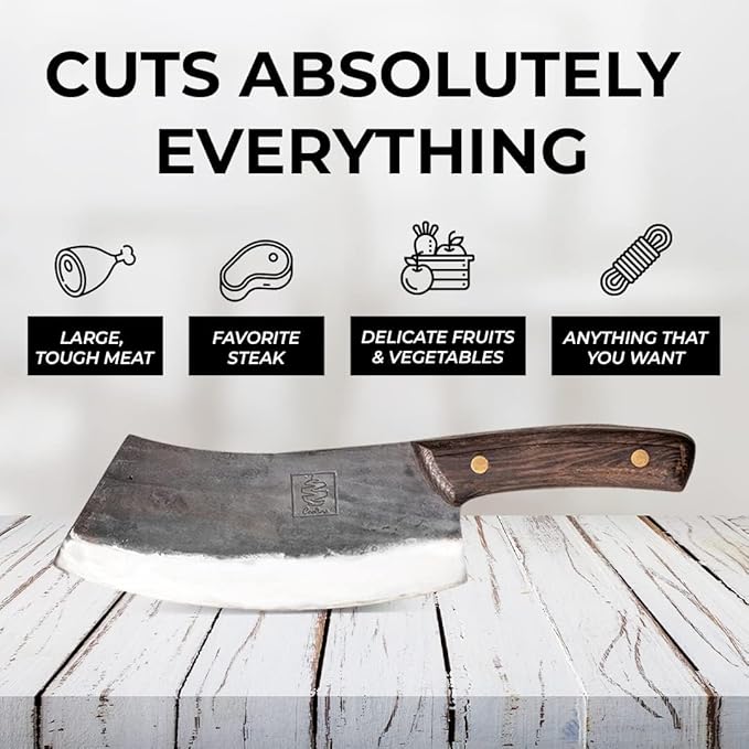COOLINA Classic Trio Kitchen Knife Set – High-Carbon Steel, Includes Promaja Cleaver, Altomino Chef’s Knife & Butcher Knife, Full Tang, Ergonomic Handle, Precision Cutting for Meat & Vegetables