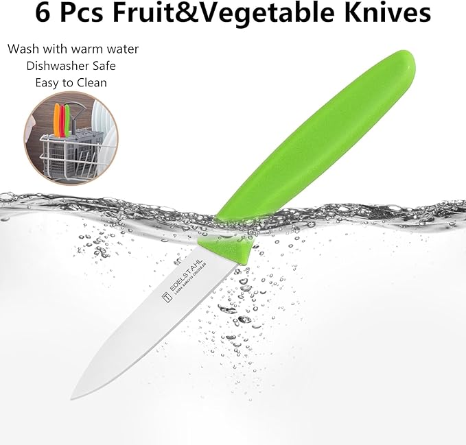 Premium Paring Knife, Stainless Steel Paring Knives Set of 6,Sharp Vegetable&Fruit Knife,Small Knife Set,Ergonomic Handle Paring Knives,Straight Edge Peeling Knifes,Green&Dishwasher Safe