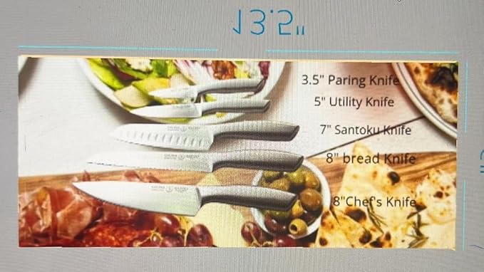 Kitchen Knife Set of 5 Piece | Satin Finish Blade with Hollow Handle | Includes 3.5" Paring, 5" Utility, 7" Santoku, 8" Bread, 8" Chef Knives