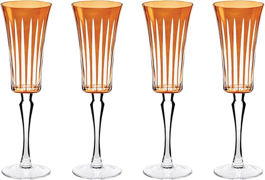 Vikko Champagne Flutes, Timeless Collection 6 Ounce Elegant Wine Glass for Fine Dining, Set of 4 Amber Goblets with Stem, Dishwasher Safe