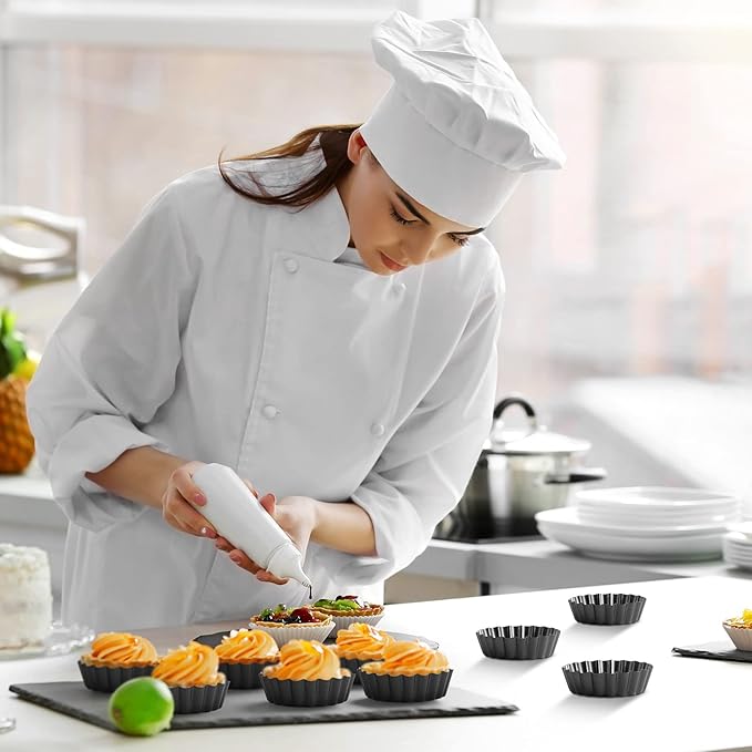 Tessco 16 Pieces Mini Tart Pans with Removable Bottom Nonstick Quiche Mini Pie Tart Pans Bakeware Mold Fluted Side for Pies(Black Gray Round,4 Inch)