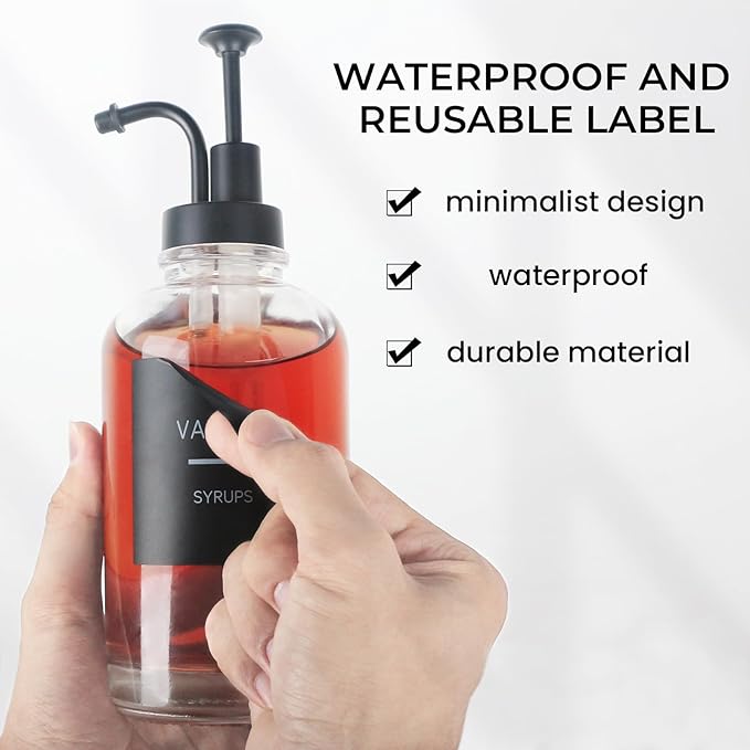 4PCS Coffee Syrup Dispenser, Glass Syrup Dispenser for Coffee Bar w. Labels and Pump, 16.9 oz 500ml Syrup Pump Dispenser, Coffee Bar Accessories Simple Syrup Bottle w. Pump, Ideal Gift
