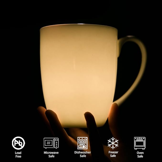 Plain White Fine Bone China Blank Coffee Mugs Set of 4, 11 Oz Tea Cups with Large Handle, Lightweight Ceramic Coffee Mugs, Aesthetic Coffee Cups