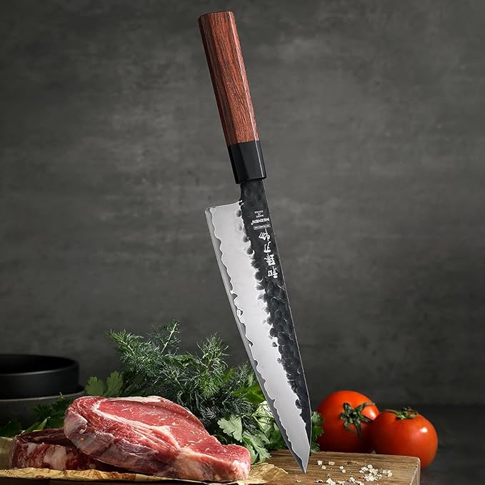 HEZHEN- 8.5 inch Chef Knife,3 Layers High Carbon Composite Forging Steel,Razor Sharp Kitchen Knife, Redwood Octagonal Handle With Wooden Knife Sheath with Premium Gift Box