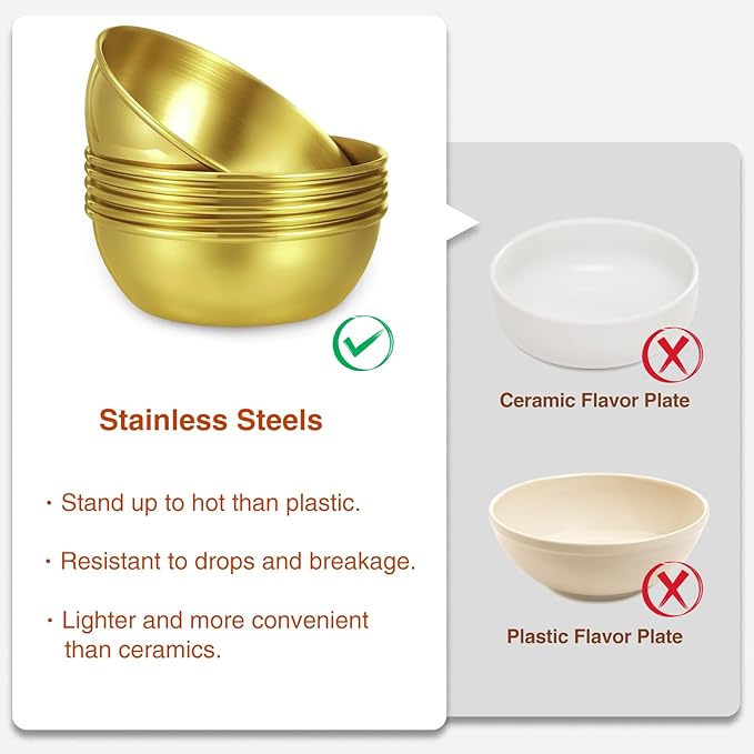 10 Pack Gold Stainless Steel Mini Bowls 3.2 Inch Small Sauce Dishes for Sushi Dipping, Condiments, Desserts & Facial Mask Mixing (Gold)