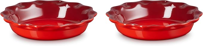 Le Creuset Stoneware Set of 2 Heritage Fluted Pie Dish, 9", Cerise