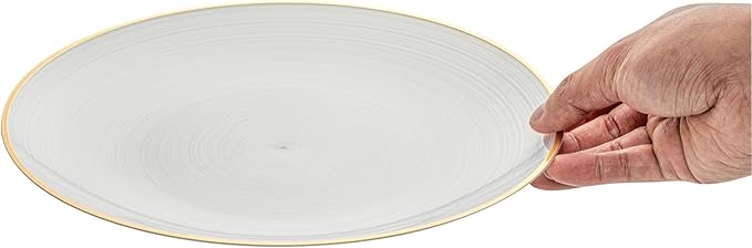 Restaurantware Plastic Plates 20 Pcs 10" Gold Rimmed Disposable Plates Heavy-Duty White Translucent Rippled Plastic Dinner Servers for Party, Weddings, Salads, Desserts, and Appetizers